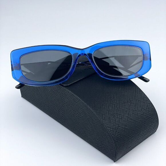NEW Prada PR14YS 18M5S0 Crystal Electric Blue Grey Rectangle Women Sunglasses - Picture 1 of 11